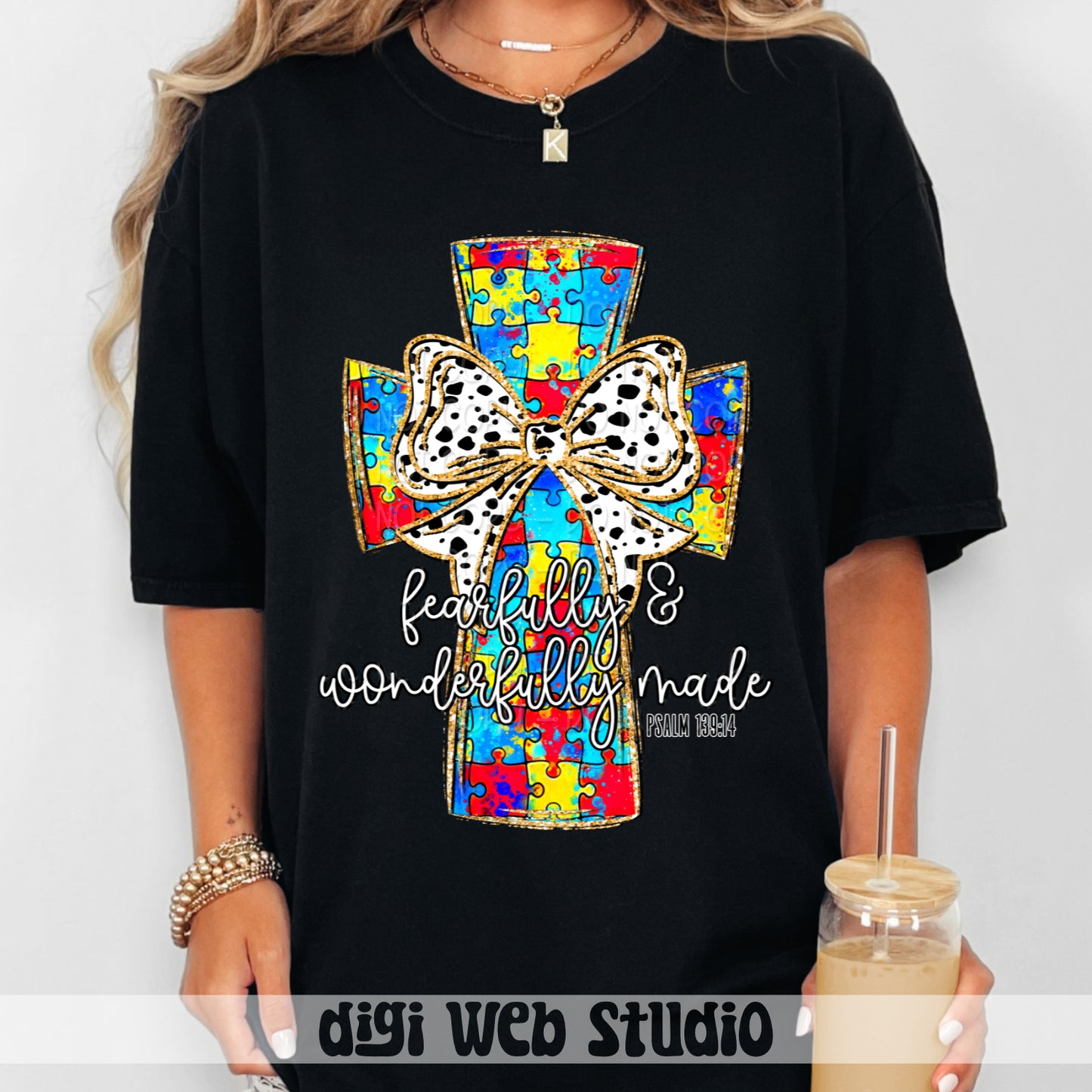 Fearfully & Wonderfully Made Autism Cross 3 - 2025 Digital PNG Design