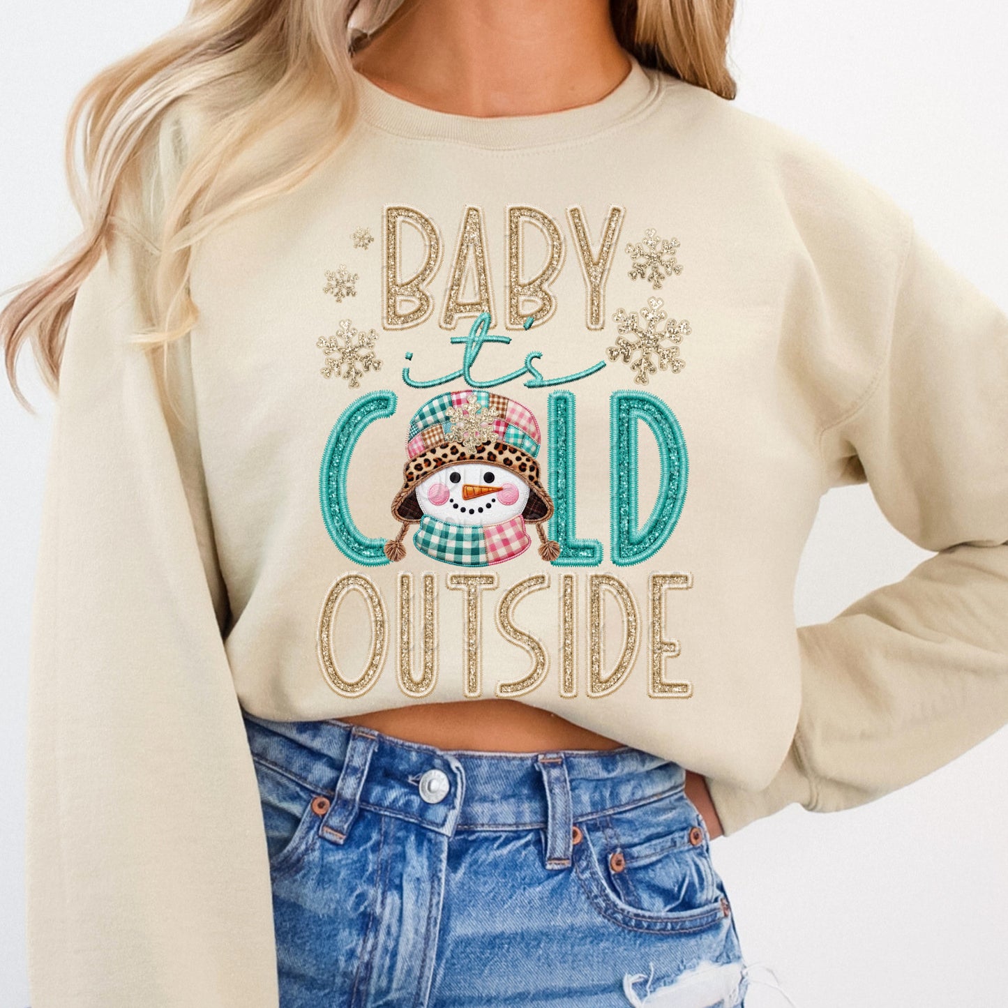 Faux Embroidery Baby It's Cold Outside 1 - 2025 Digital PNG Design