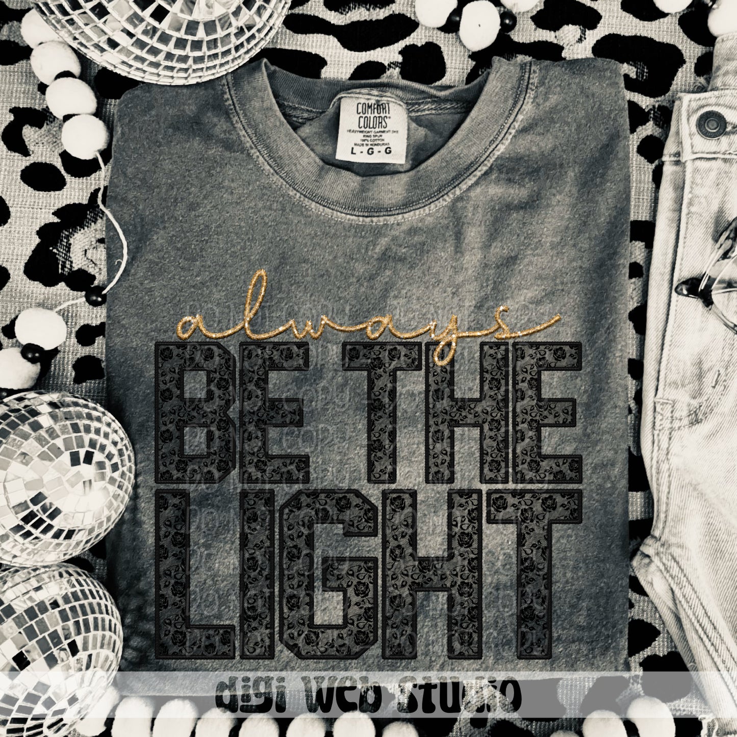 Faux Embroidery Black Lace Always Be The Light 1 - 2025 Digital PNG Design