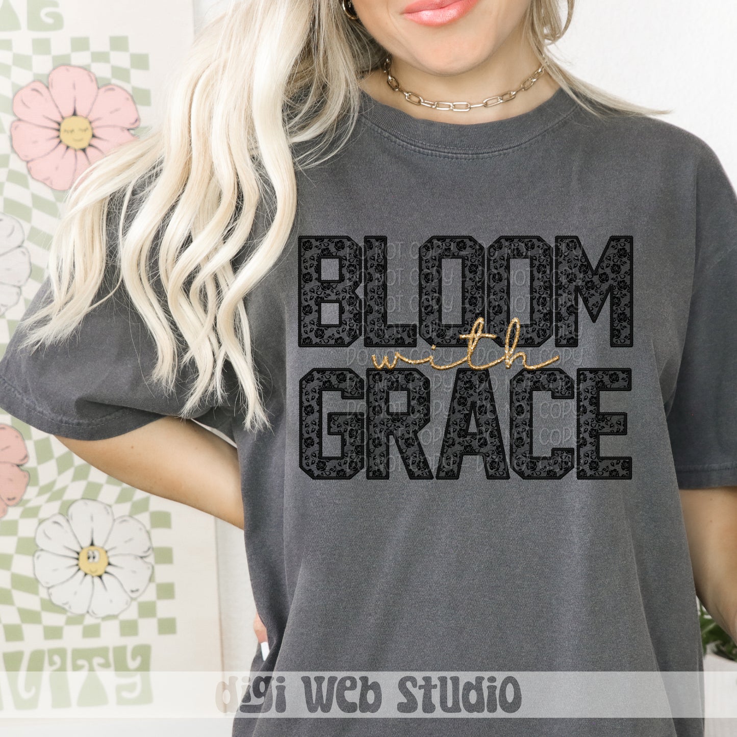 Faux Embroidery Black Lace Bloom With Grace 1 - 2025 Digital PNG Design