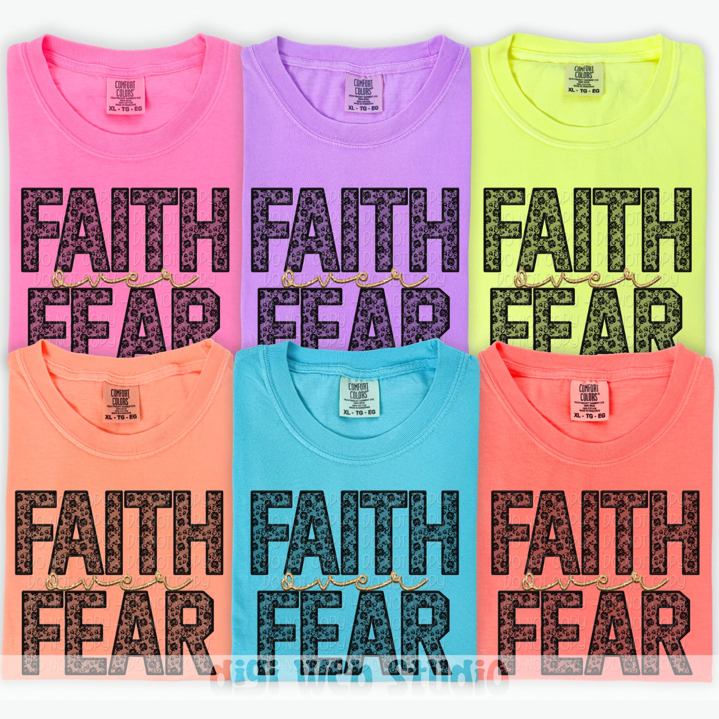 Faux Embroidery Black Lace Faith Over Fear 1 - 2025 Digital PNG Design