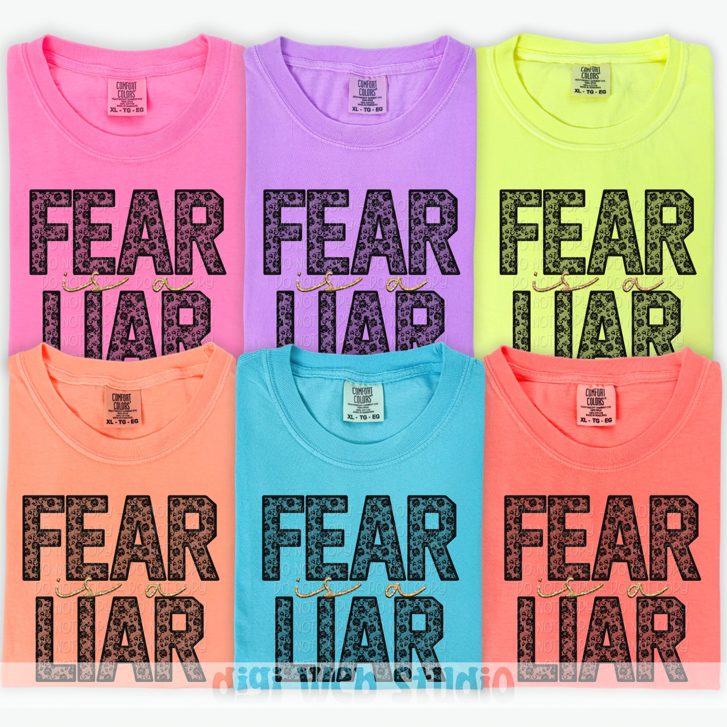 Faux Embroidery Black Lace Fear Is A Liar 1 - 2025 Digital PNG Design