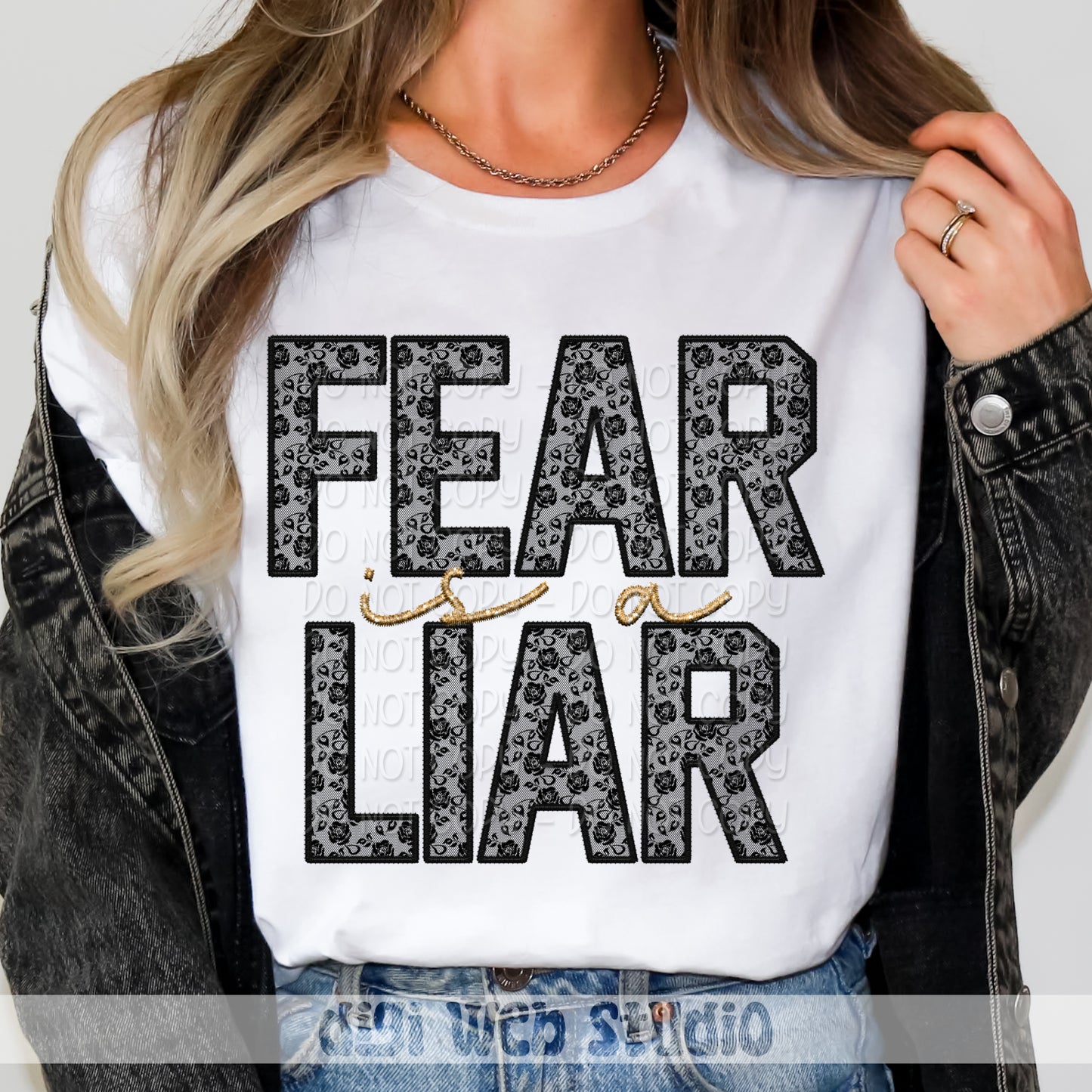 Faux Embroidery Black Lace Fear Is A Liar 1 - 2025 Digital PNG Design