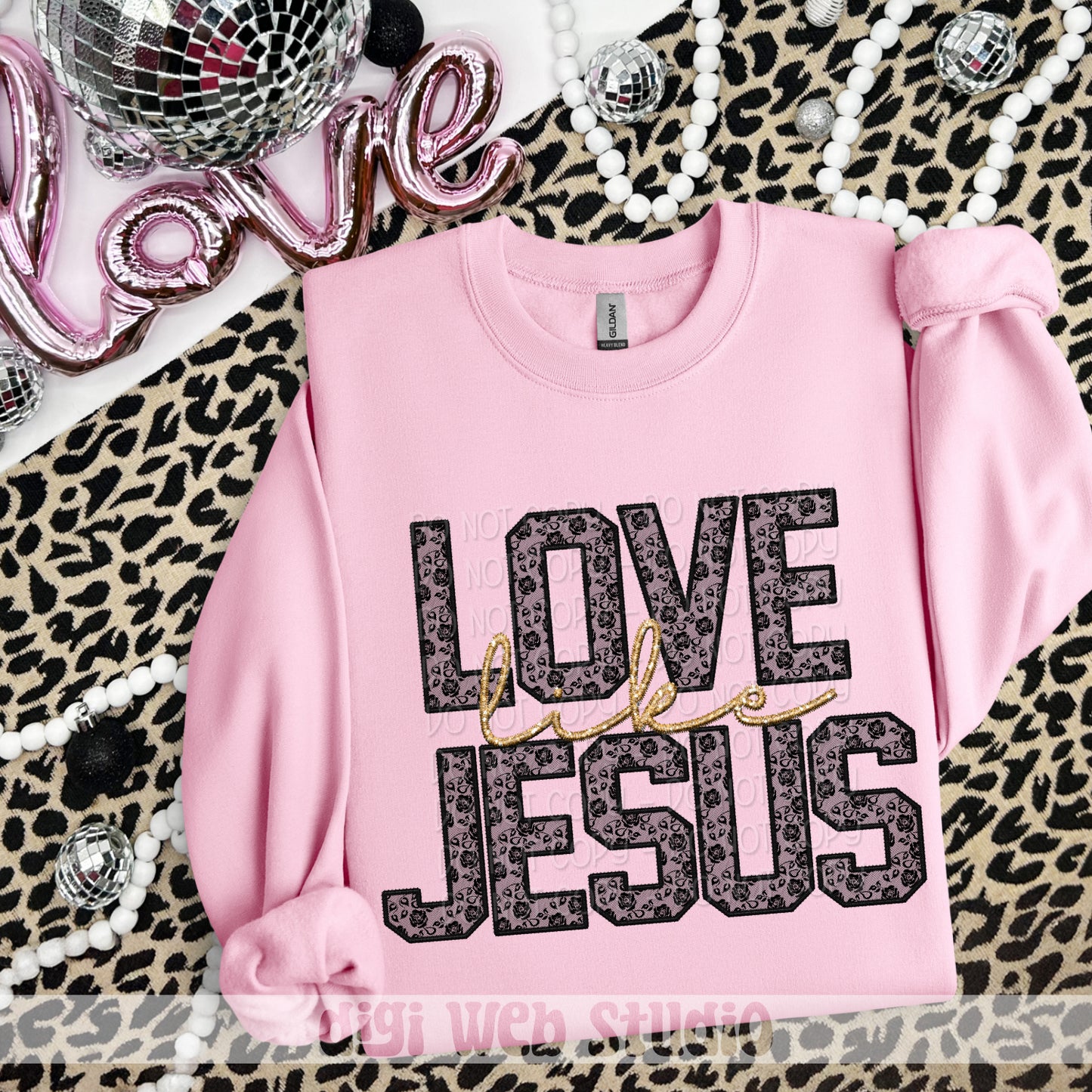 Faux Embroidery Black Lace Love Like Jesus 1 - 2025 Digital PNG Design