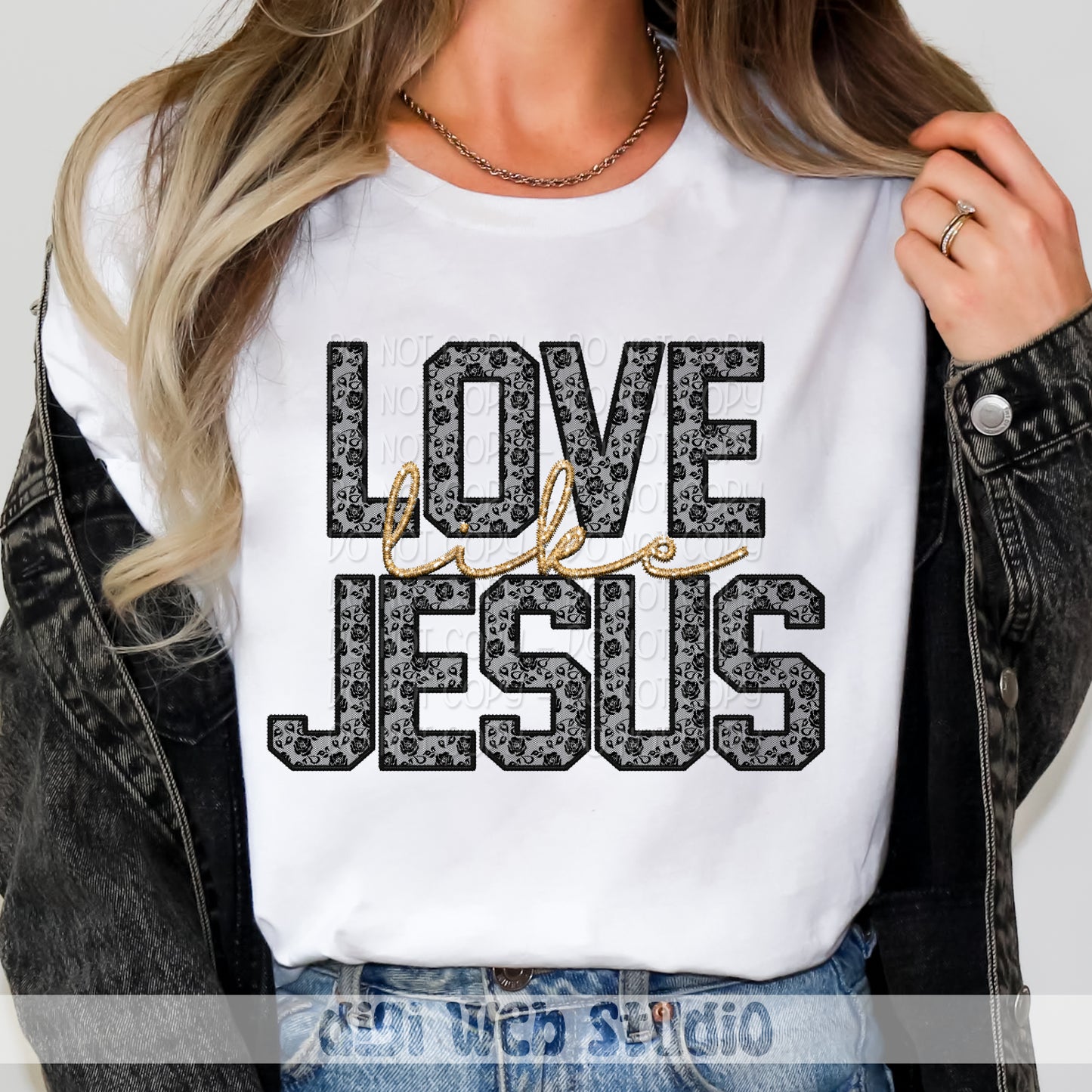 Faux Embroidery Black Lace Love Like Jesus 1 - 2025 Digital PNG Design