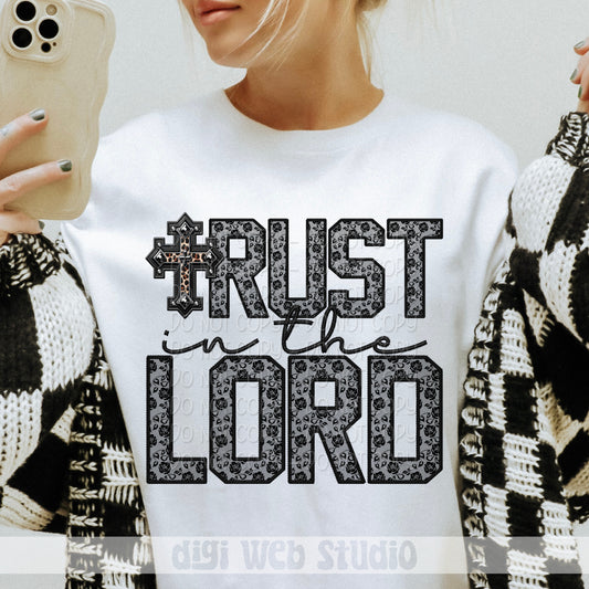 Faux Embroidery Black Lace Trust In The Lord 1 - 2025 Digital PNG Design