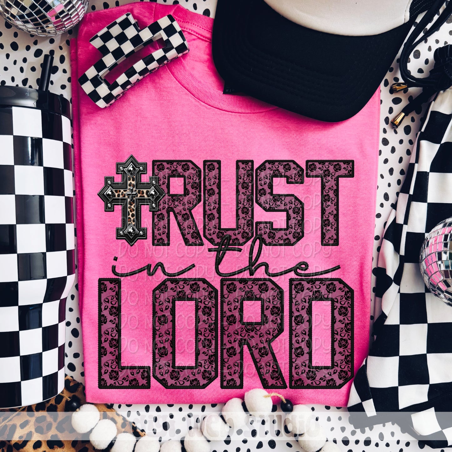 Faux Embroidery Black Lace Trust In The Lord 1 - 2025 Digital PNG Design