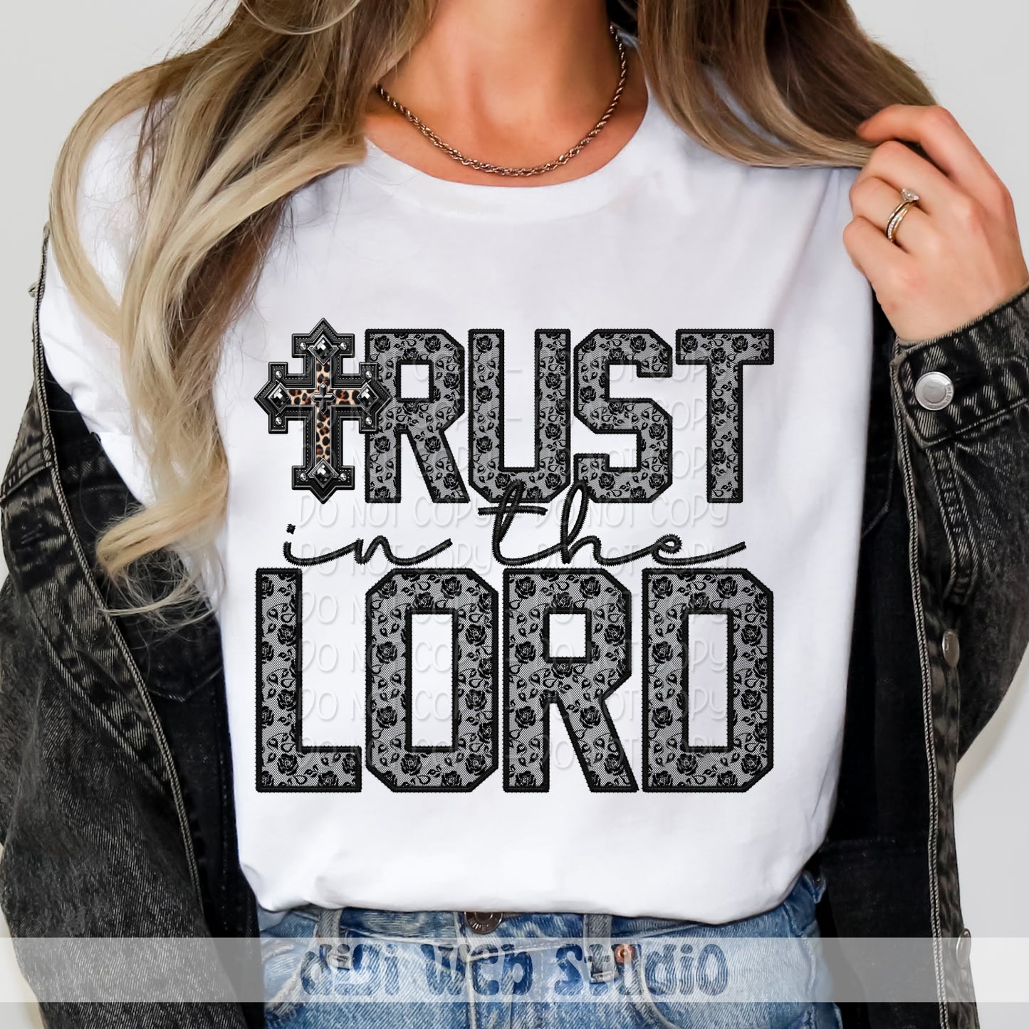 Faux Embroidery Black Lace Trust In The Lord 1 - 2025 Digital PNG Design