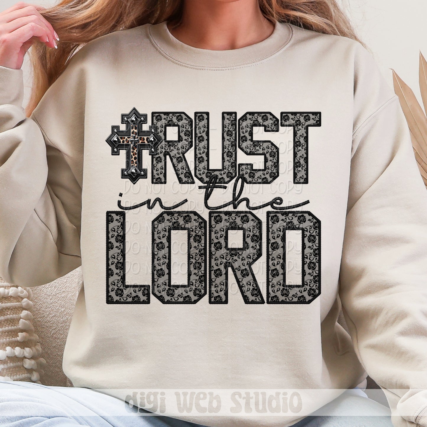 Faux Embroidery Black Lace Trust In The Lord 1 - 2025 Digital PNG Design