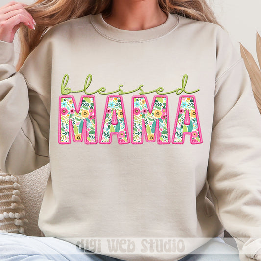 Faux Embroidery Blessed Mama 1 - 2025 Digital PNG Design