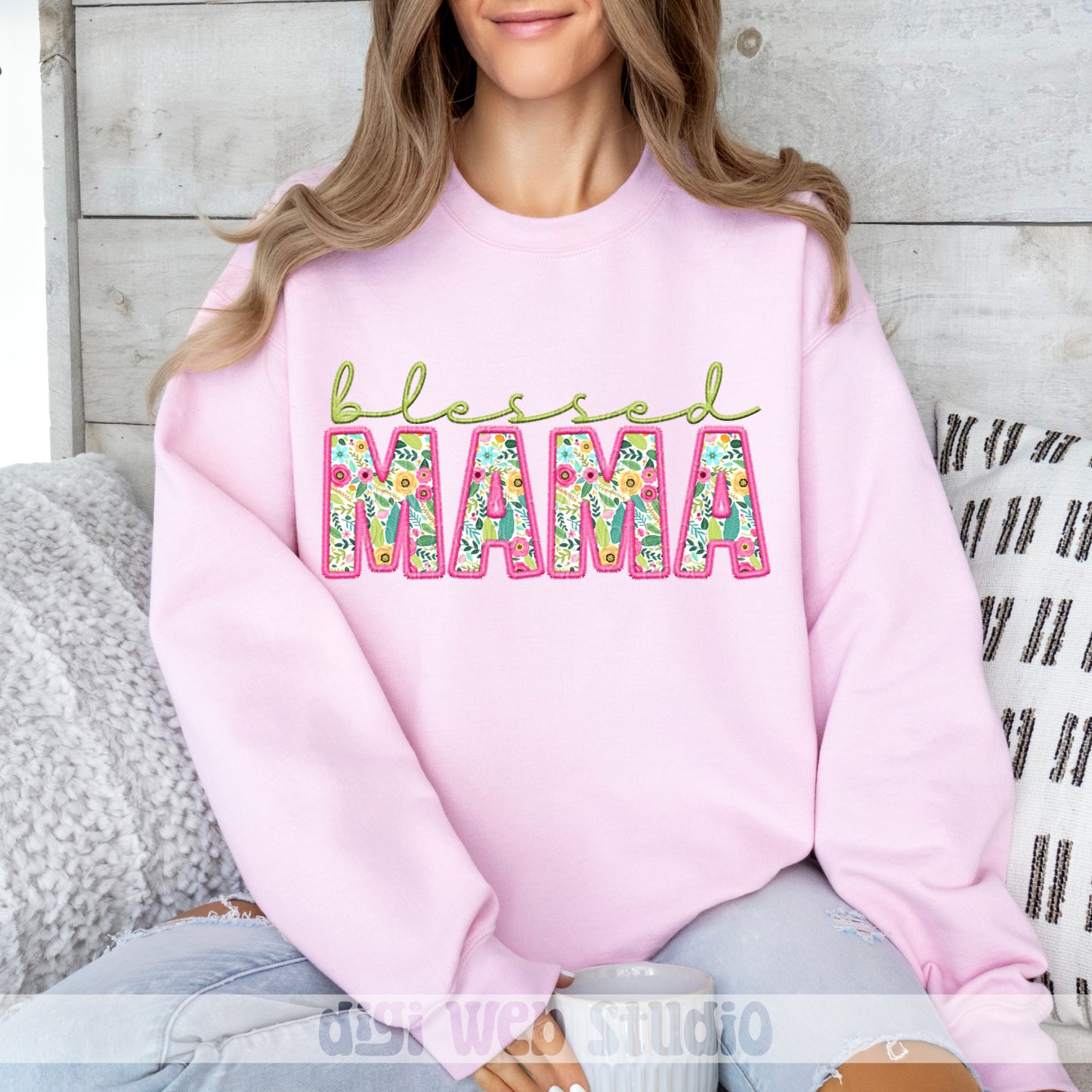 Faux Embroidery Blessed Mama 1 - 2025 Digital PNG Design