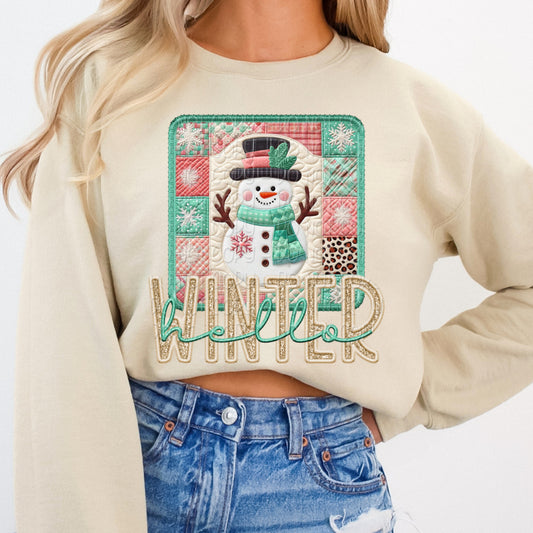 Faux Embroidery Hellow Winter Snowman 1 - 2025 Digital PNG Design