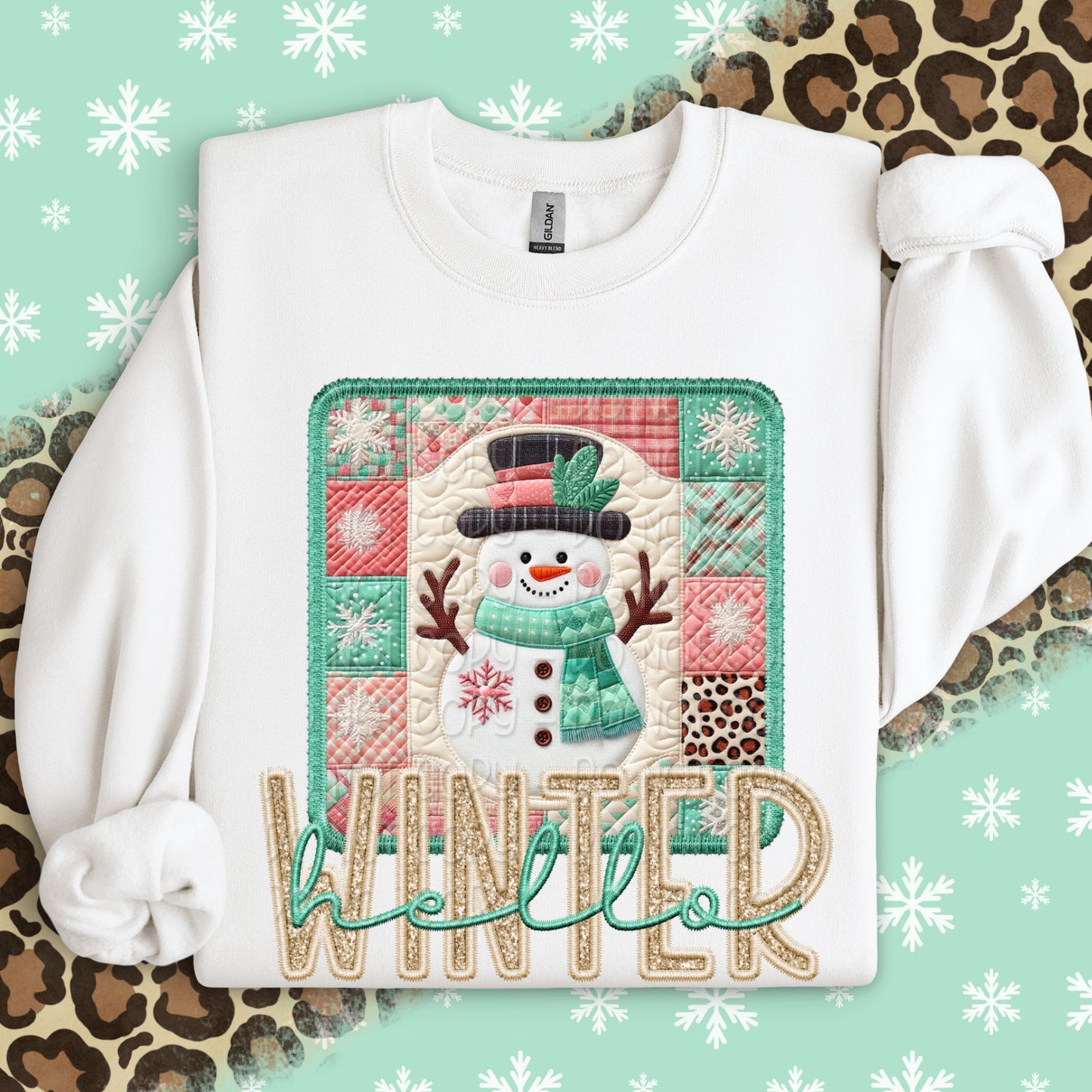 Faux Embroidery Hellow Winter Snowman 1 - 2025 Digital PNG Design