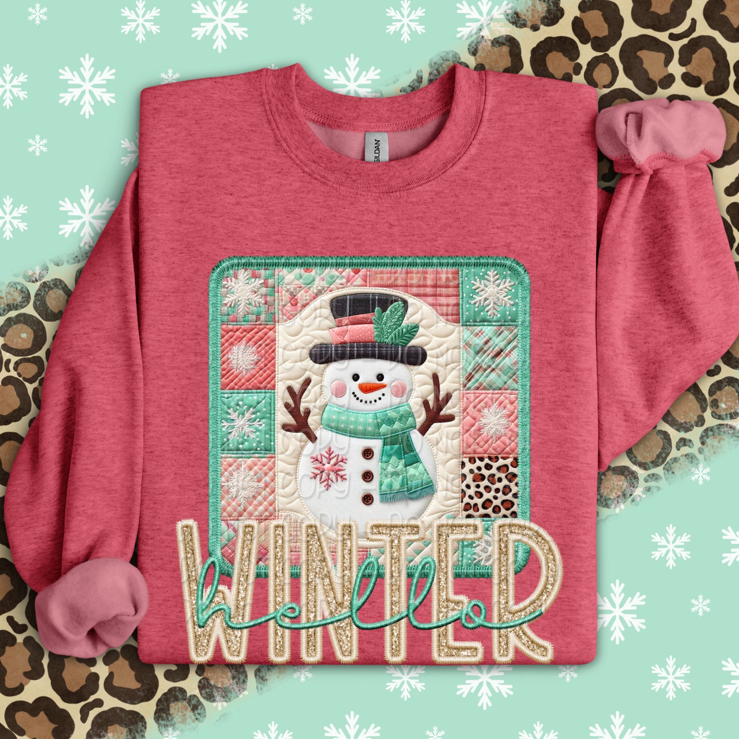 Faux Embroidery Hellow Winter Snowman 1 - 2025 Digital PNG Design