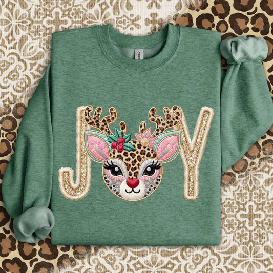 Faux Embroidery Joy Reindeer 1 - 2025 Digital PNG Design