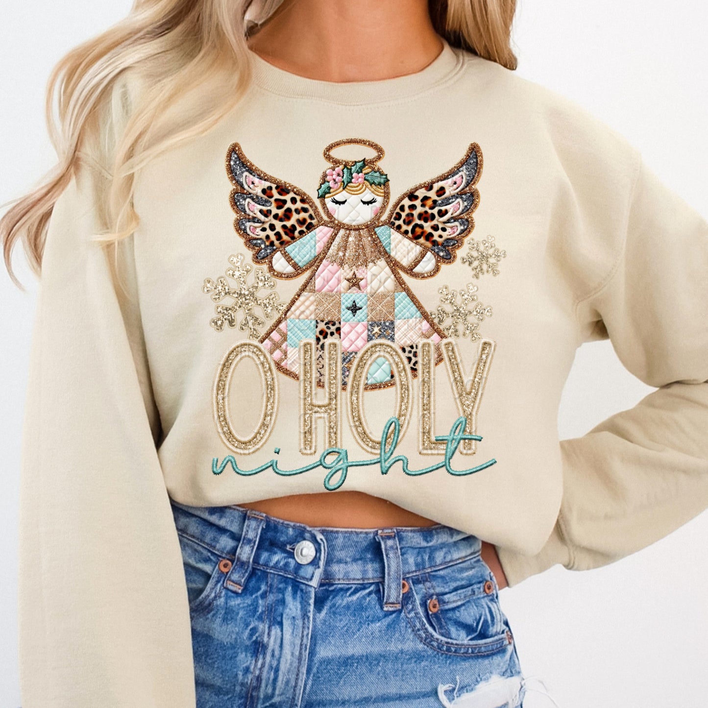 Faux Embroidery O Holy Night Angel 1 - 2025 Digital PNG Design