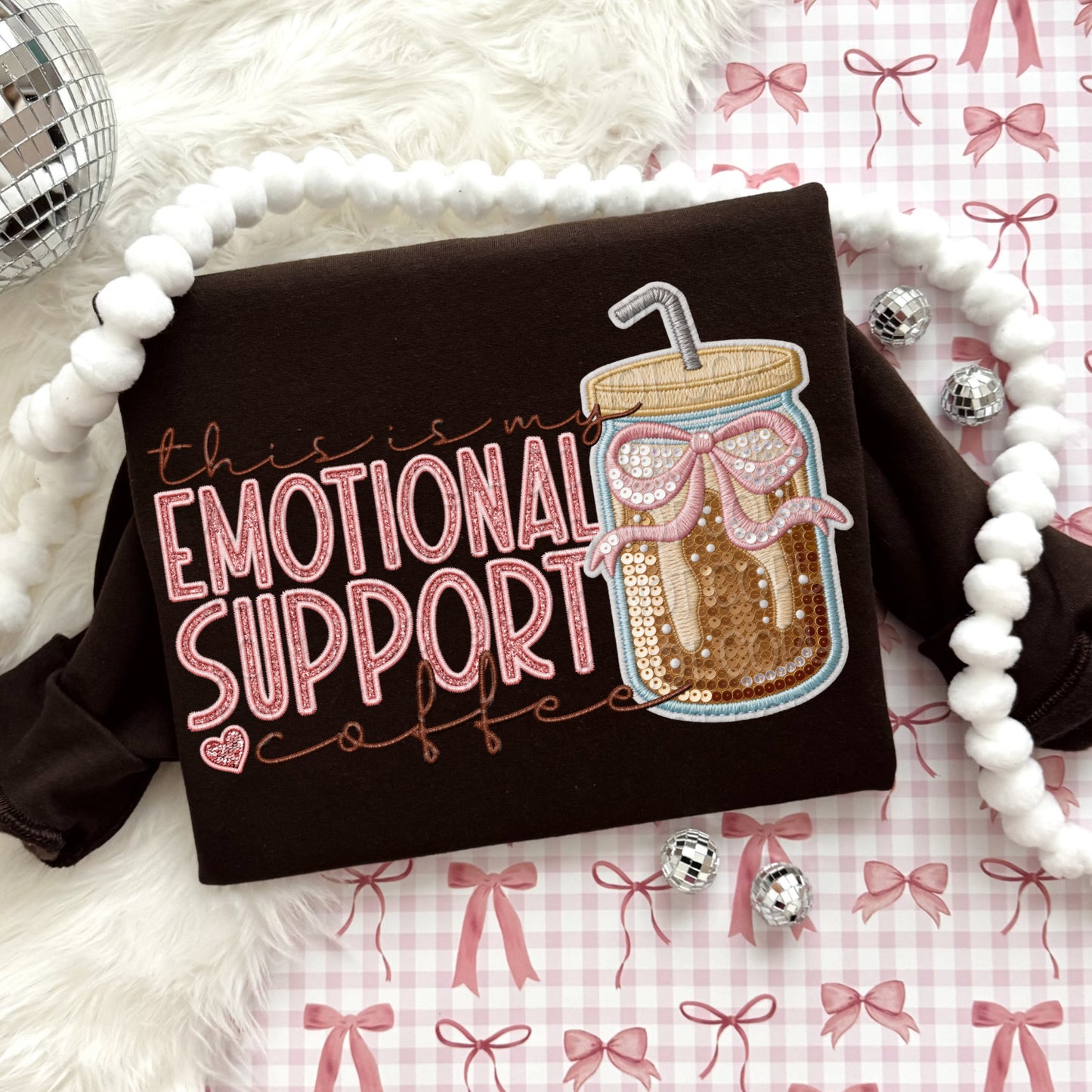 Faux Embroidery This Is My Emotional Support Coffee 1 - Digital PNG Design