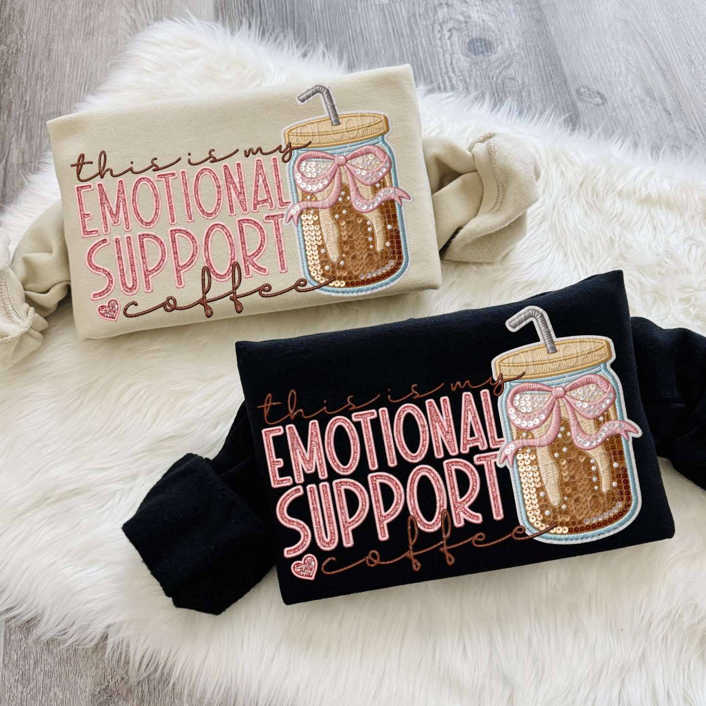 Faux Embroidery This Is My Emotional Support Coffee 1 - Digital PNG Design