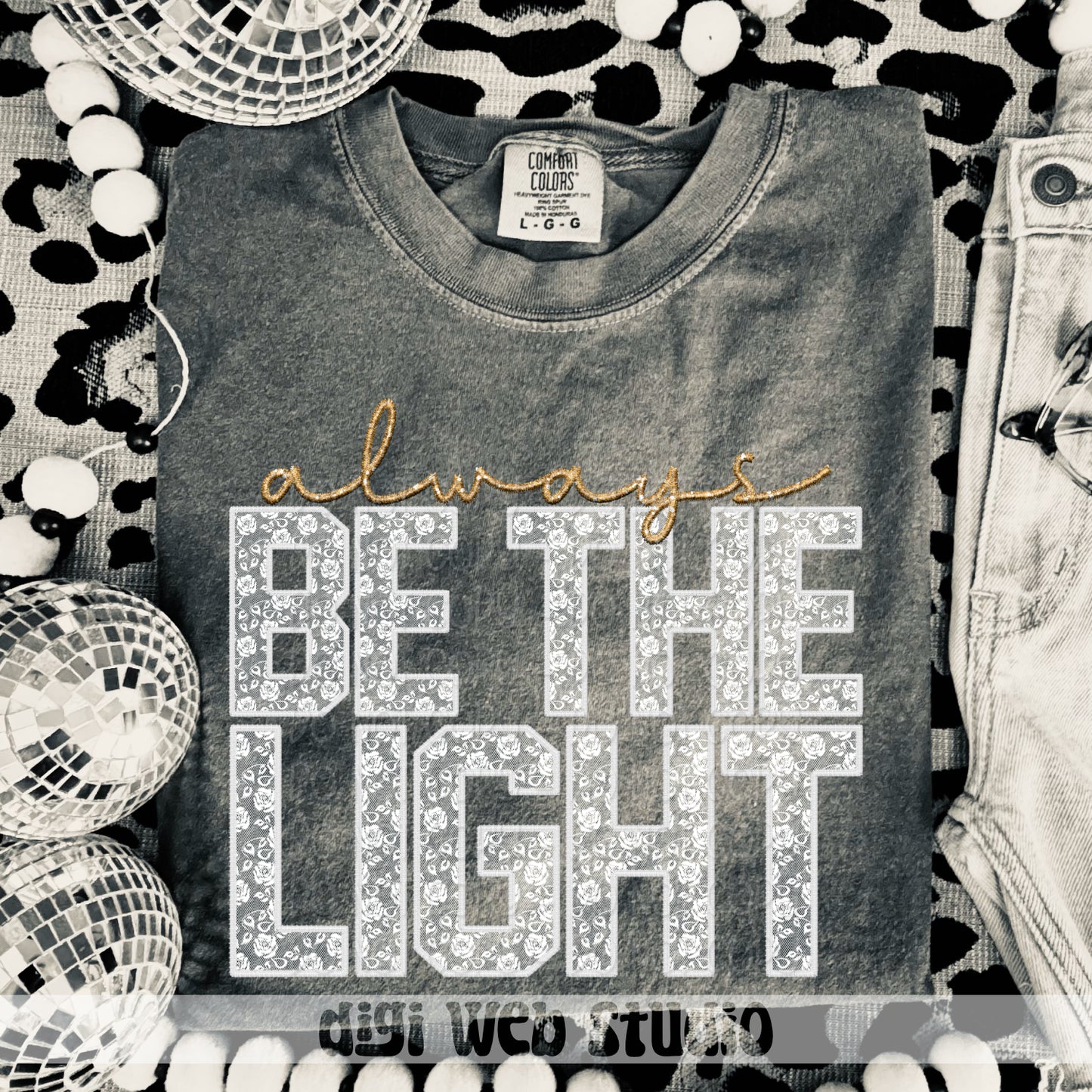 Faux Embroidery White Lace Always Be The Light 1 - 2025 Digital PNG Design