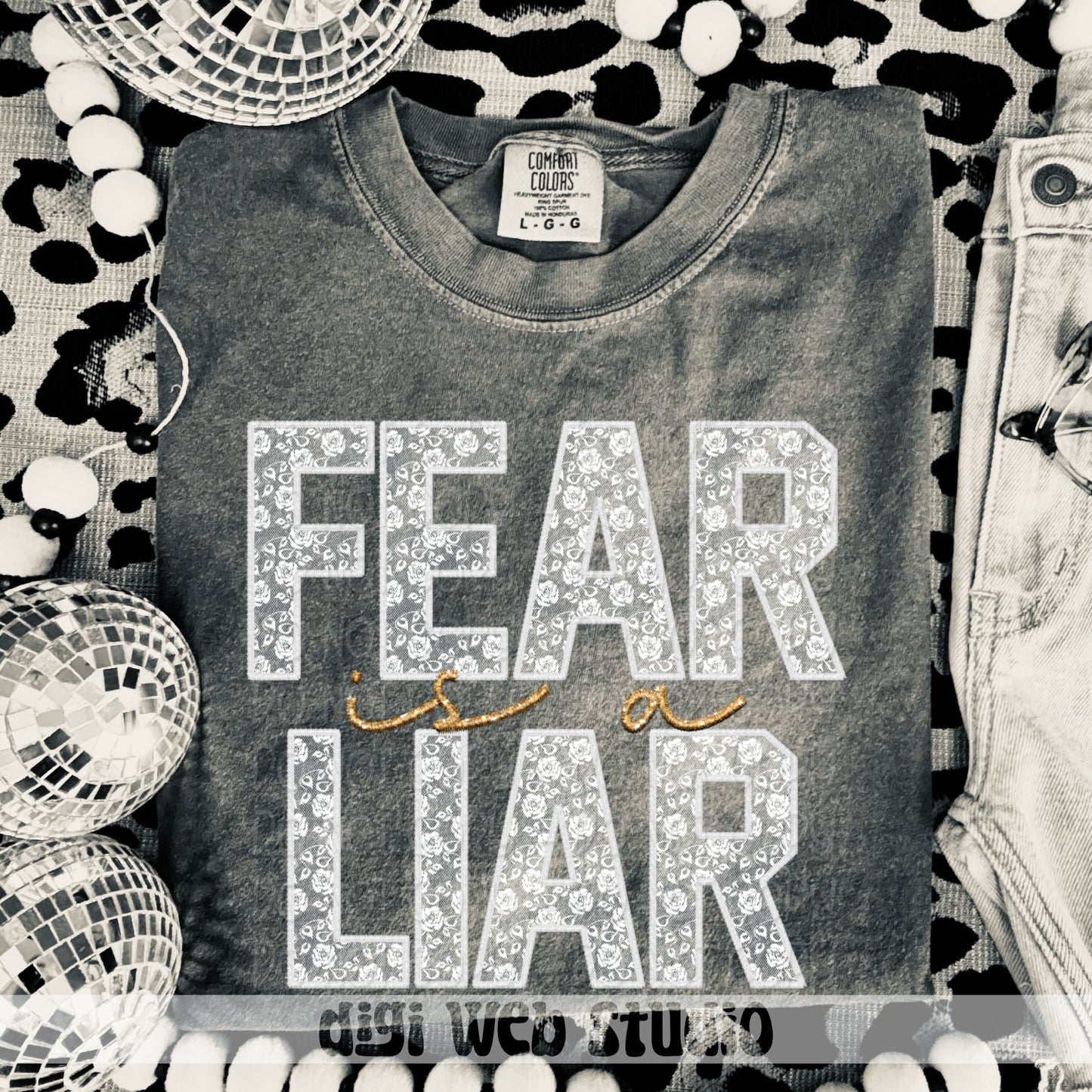 Faux Embroidery White Lace Fear Is A Liar 1 - 2025 Digital PNG Design