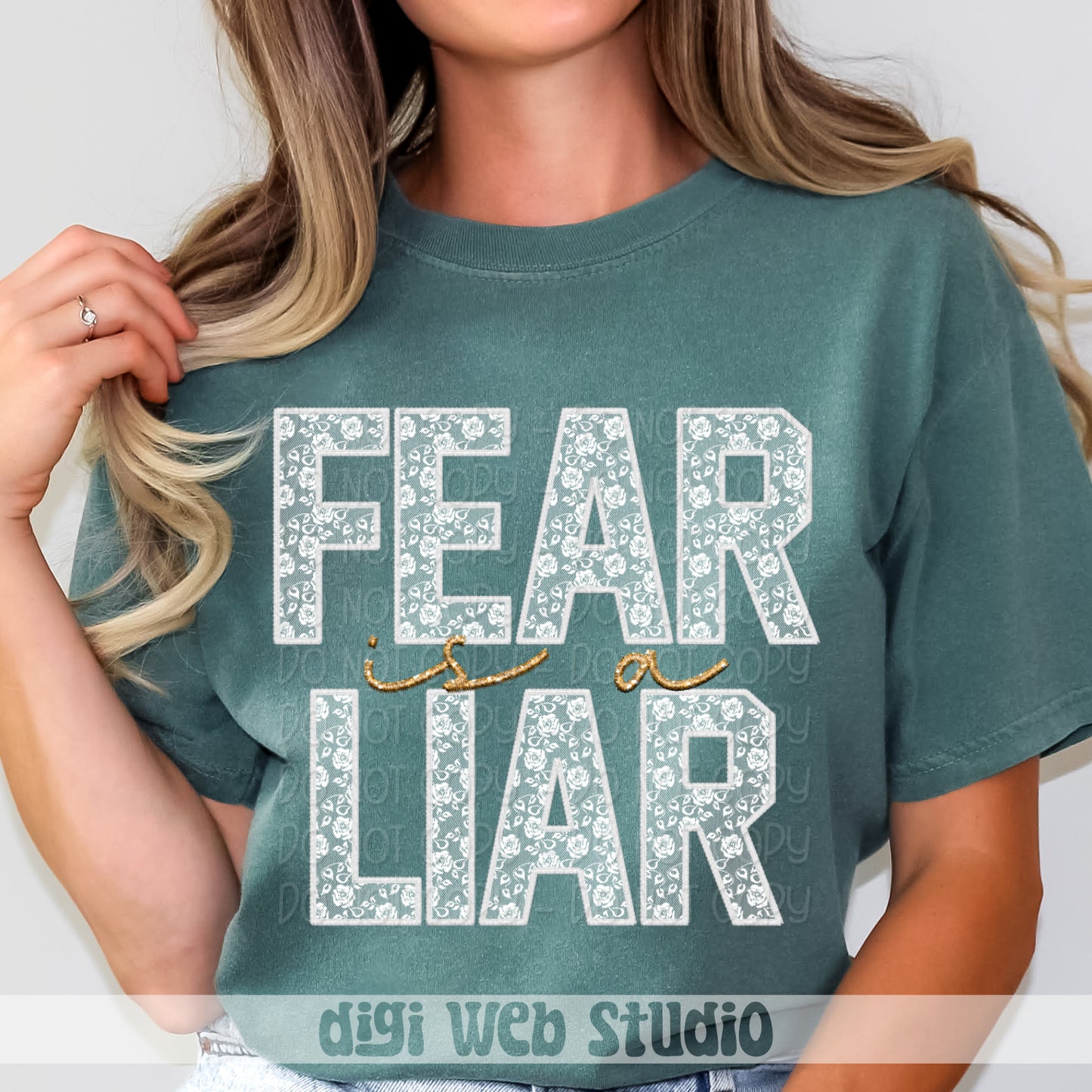 Faux Embroidery White Lace Fear Is A Liar 1 - 2025 Digital PNG Design