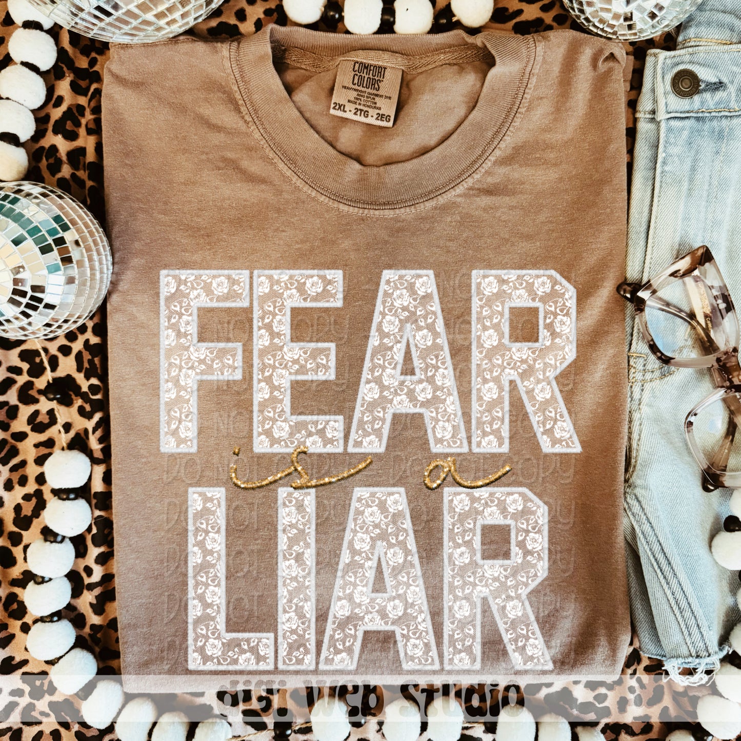 Faux Embroidery White Lace Fear Is A Liar 1 - 2025 Digital PNG Design