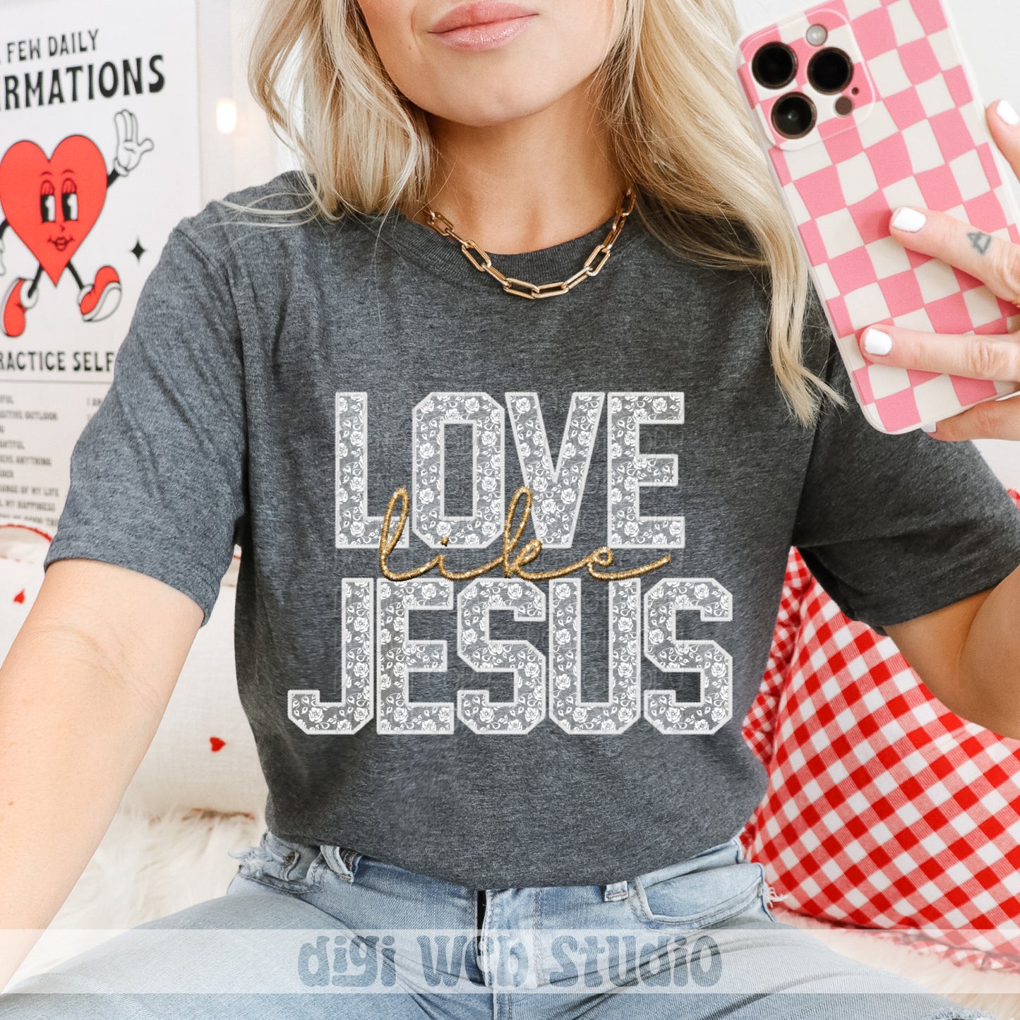 Faux Embroidery White Lace Love Like Jesus 1 - 2025 Digital PNG Design