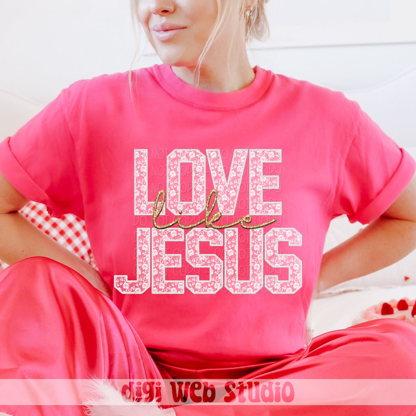 Faux Embroidery White Lace Love Like Jesus 1 - 2025 Digital PNG Design