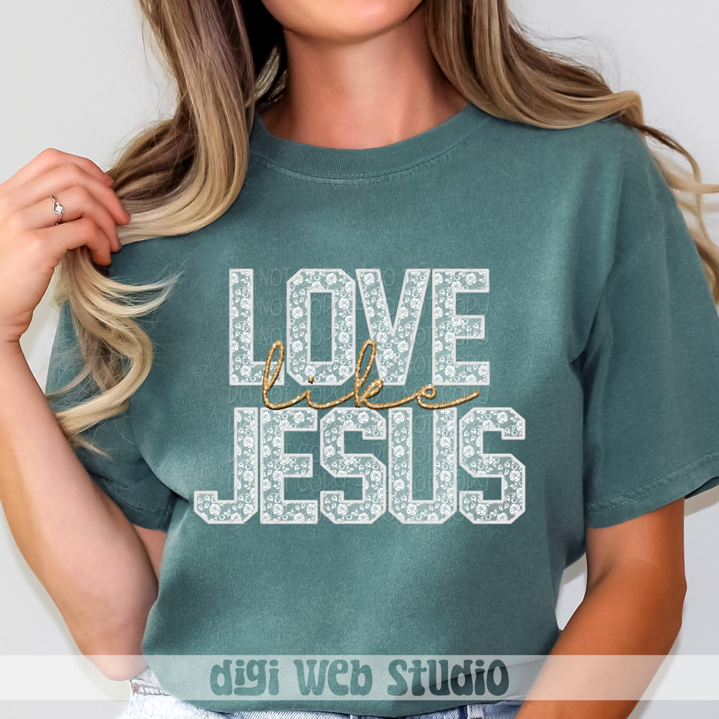 Faux Embroidery White Lace Love Like Jesus 1 - 2025 Digital PNG Design