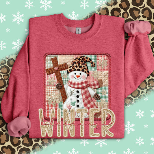 Faux Embroidery Winter Blessings Snowman w/ Cross 1 - 2025 Digital PNG Design