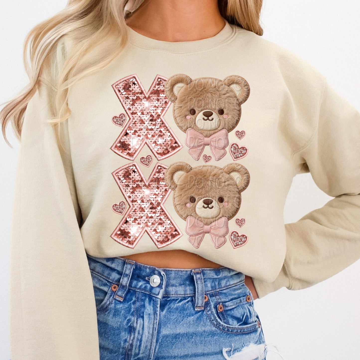 Faux Embroidery XOXO Teddy Bear 1 - Digital PNG Design