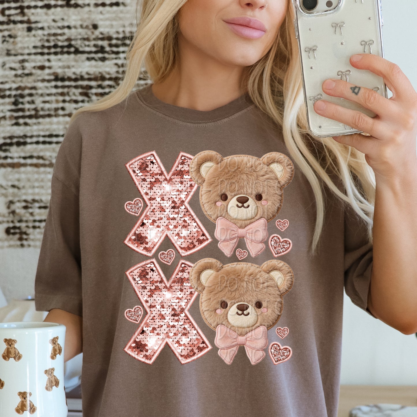 Faux Embroidery XOXO Teddy Bear 1 - Digital PNG Design
