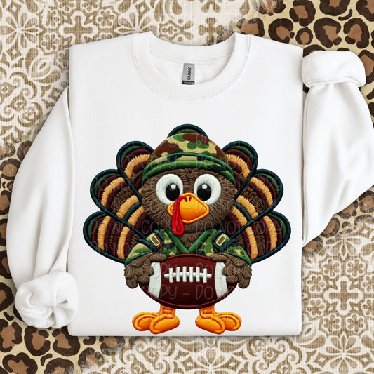 Faux Yarn Camo Turkey w/ Football 1 - 2025 Digital PNG Design
