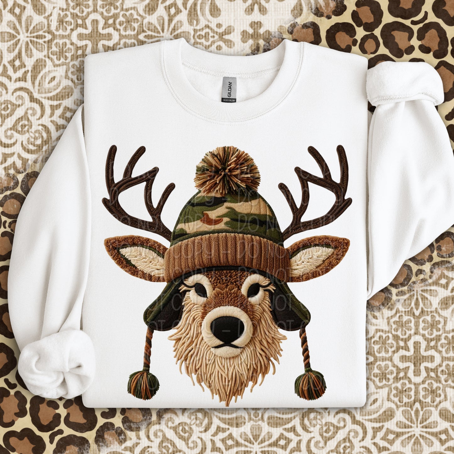 Faux Yarn Deer In Camo Hat 1 - 2025 Digital PNG Design