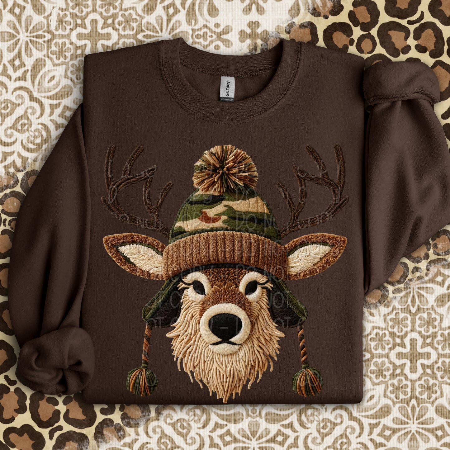 Faux Yarn Deer In Camo Hat 1 - 2025 Digital PNG Design