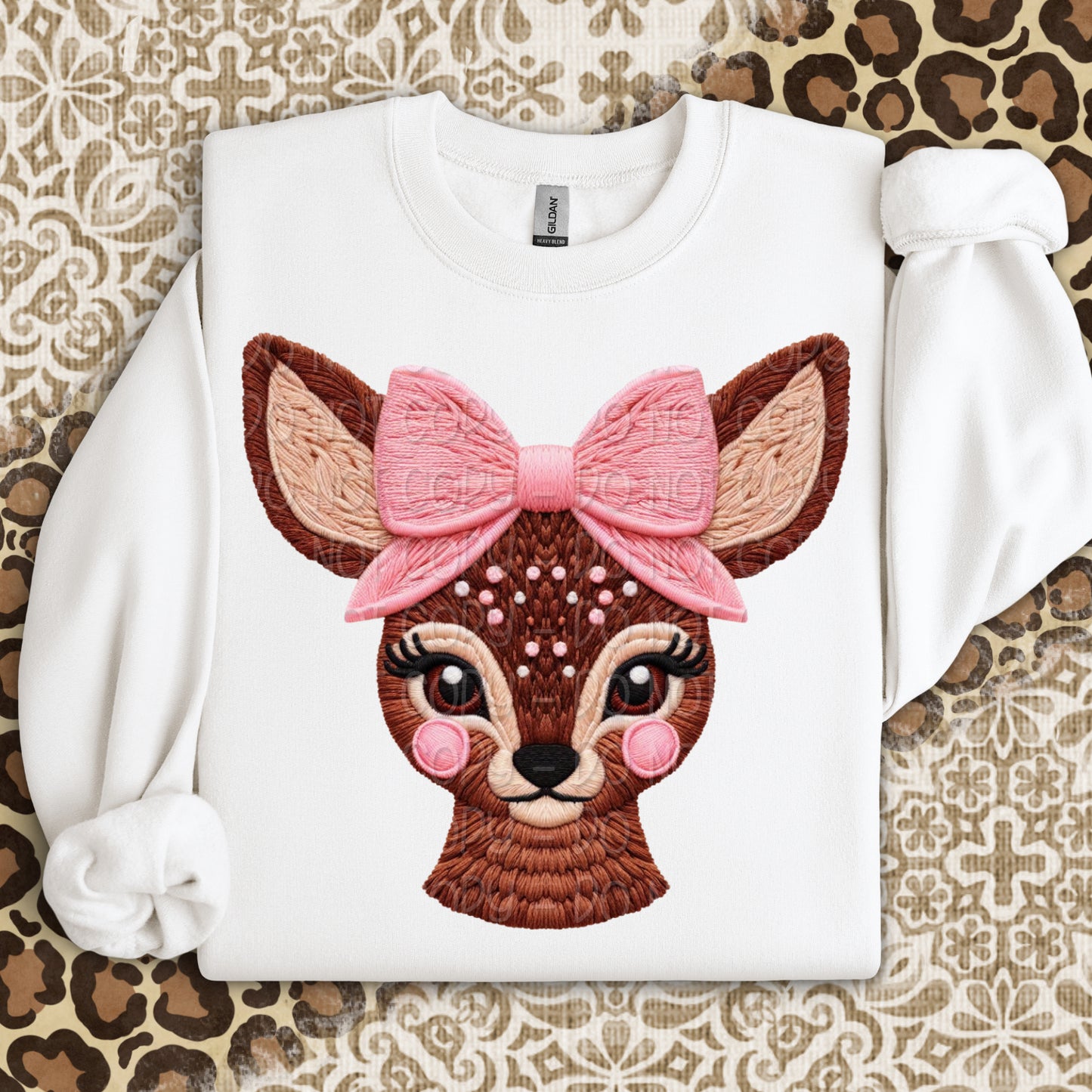 Faux Yarn Doe w/ Pink Bow 1 - 2025 Digital PNG Design