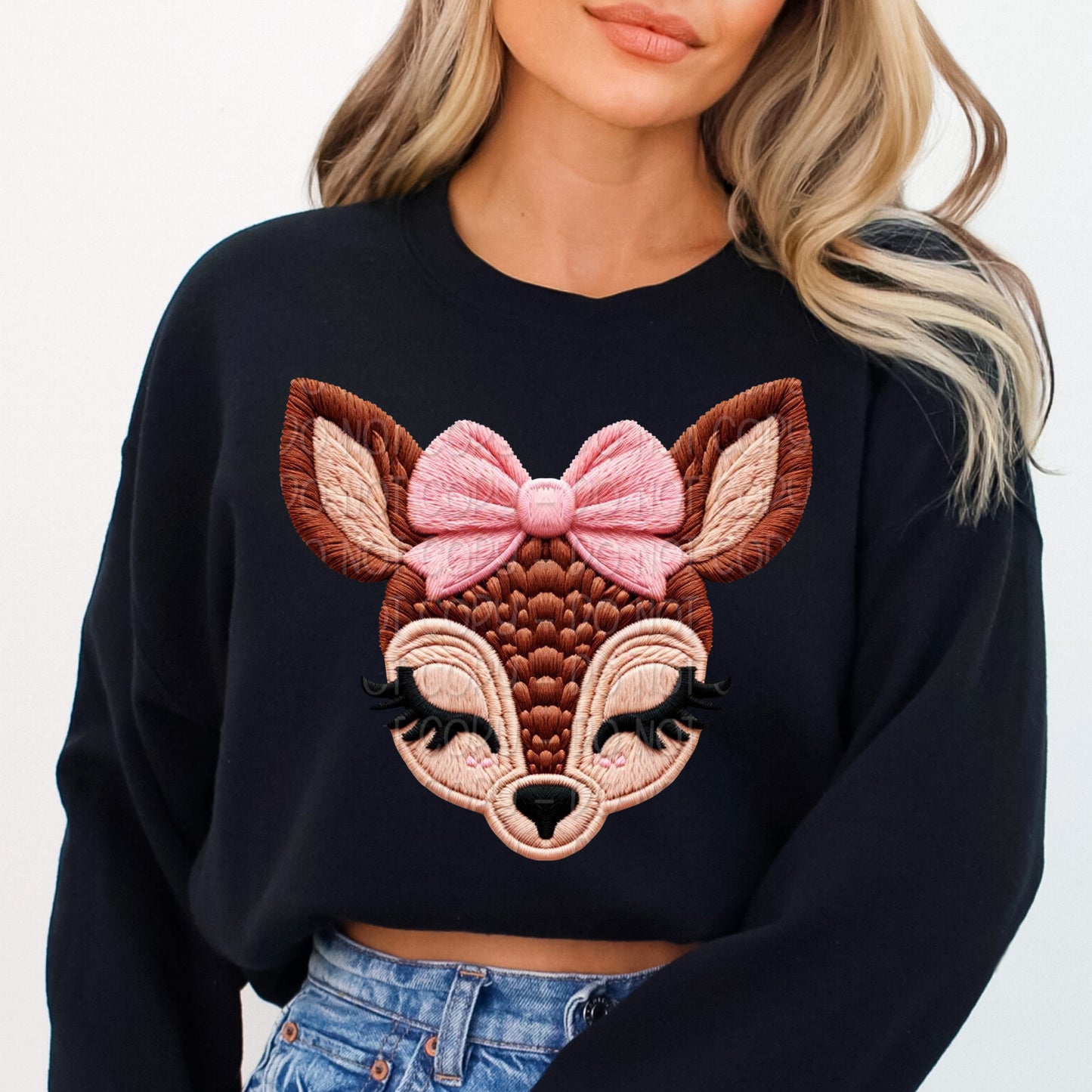 Faux Yarn Doe w/ Pink Bow 2 - 2025 Digital PNG Design