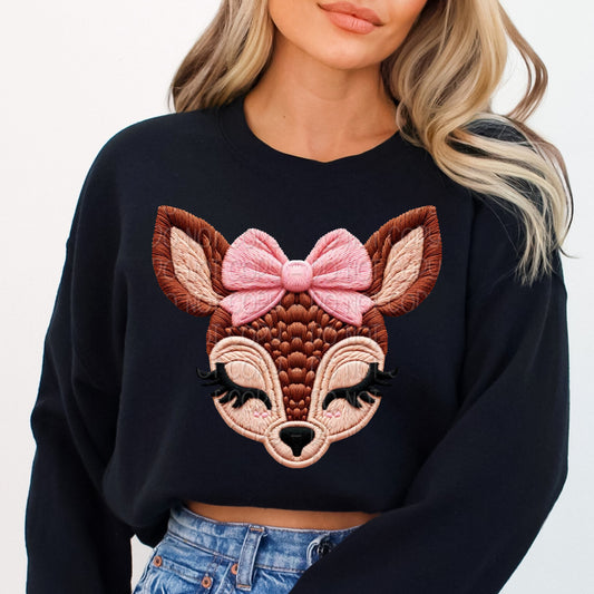 Faux Yarn Doe w/ Pink Bow 2 - 2025 Digital PNG Design