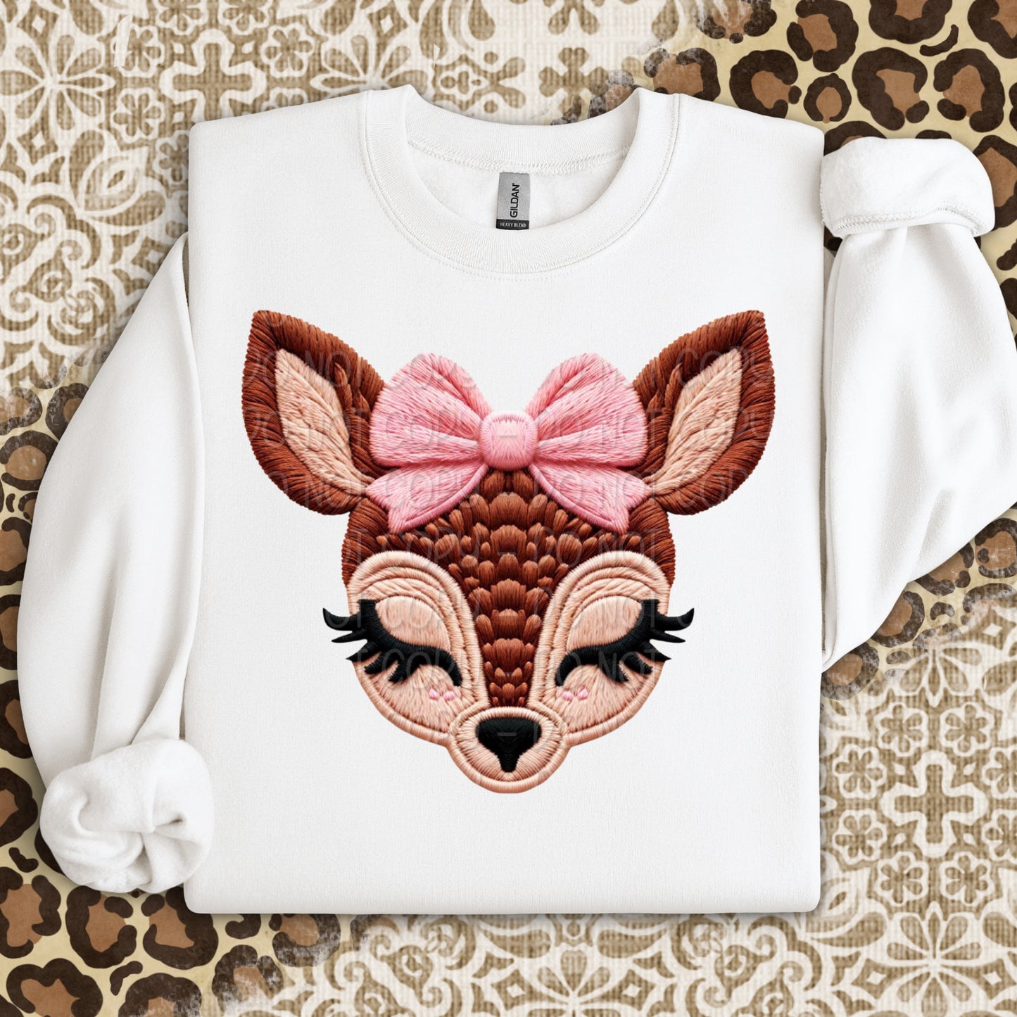 Faux Yarn Doe w/ Pink Bow 2 - 2025 Digital PNG Design