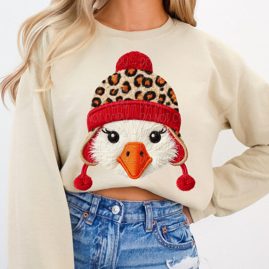 Faux Yarn Goose In Leopard Print Hat 1 - 2025 Digital PNG Design