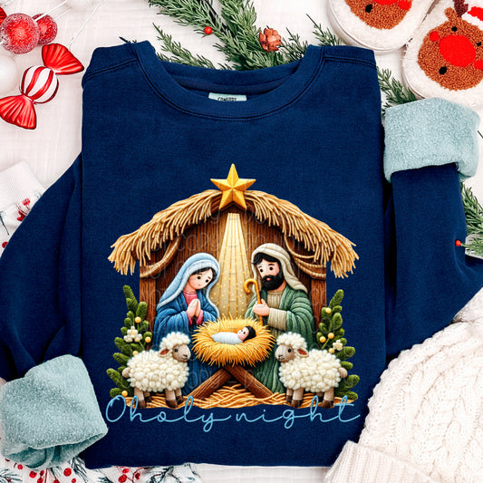 Faux Yarn O Holy Night Nativity 1 - 2025 Digital PNG Design