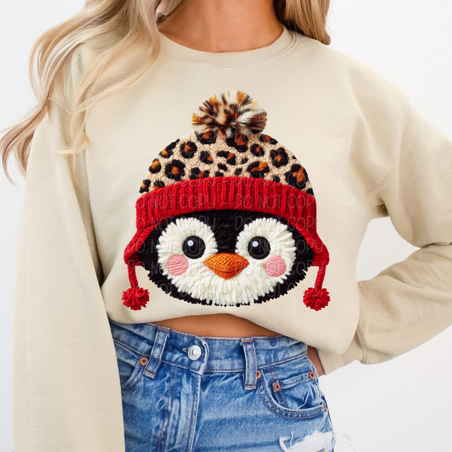 Faux Yarn Penguin In Leopard Print Hat 1 - 2025 Digital PNG Design