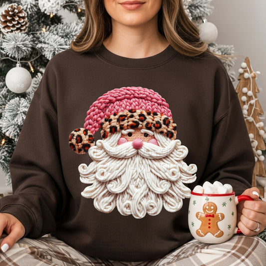 Faux Yarn Santa w/ Pink & Leopard Hat 1 - 2025 Digital PNG Design