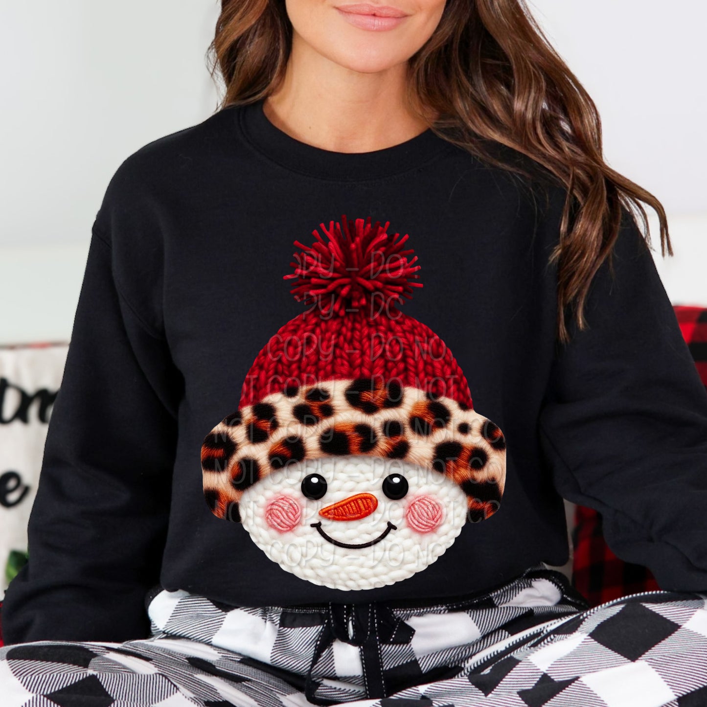 Faux Yarn Snowman Head In Red & Leopard Print Hat 1 - 2025 Digital PNG Design