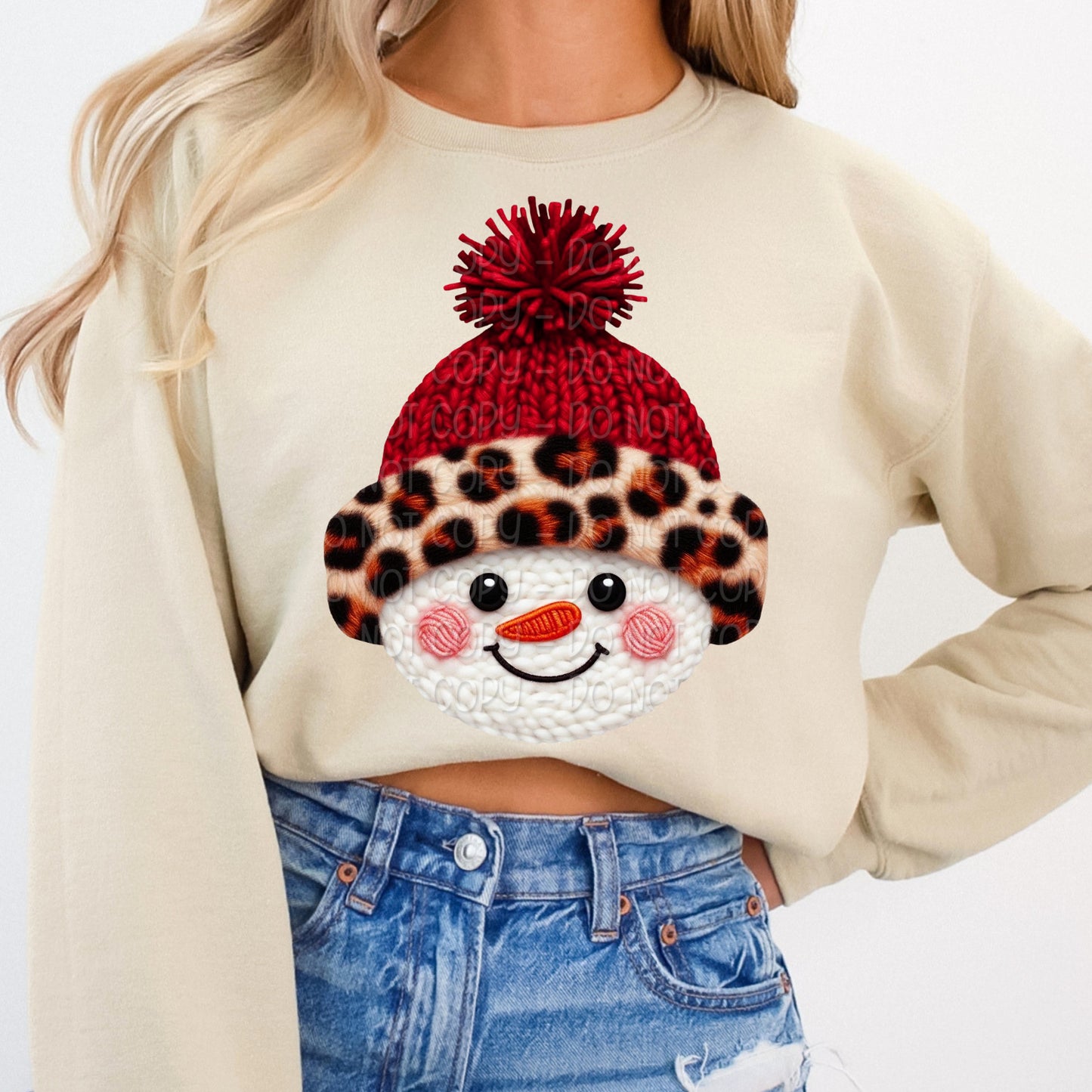 Faux Yarn Snowman Head In Red & Leopard Print Hat 1 - 2025 Digital PNG Design