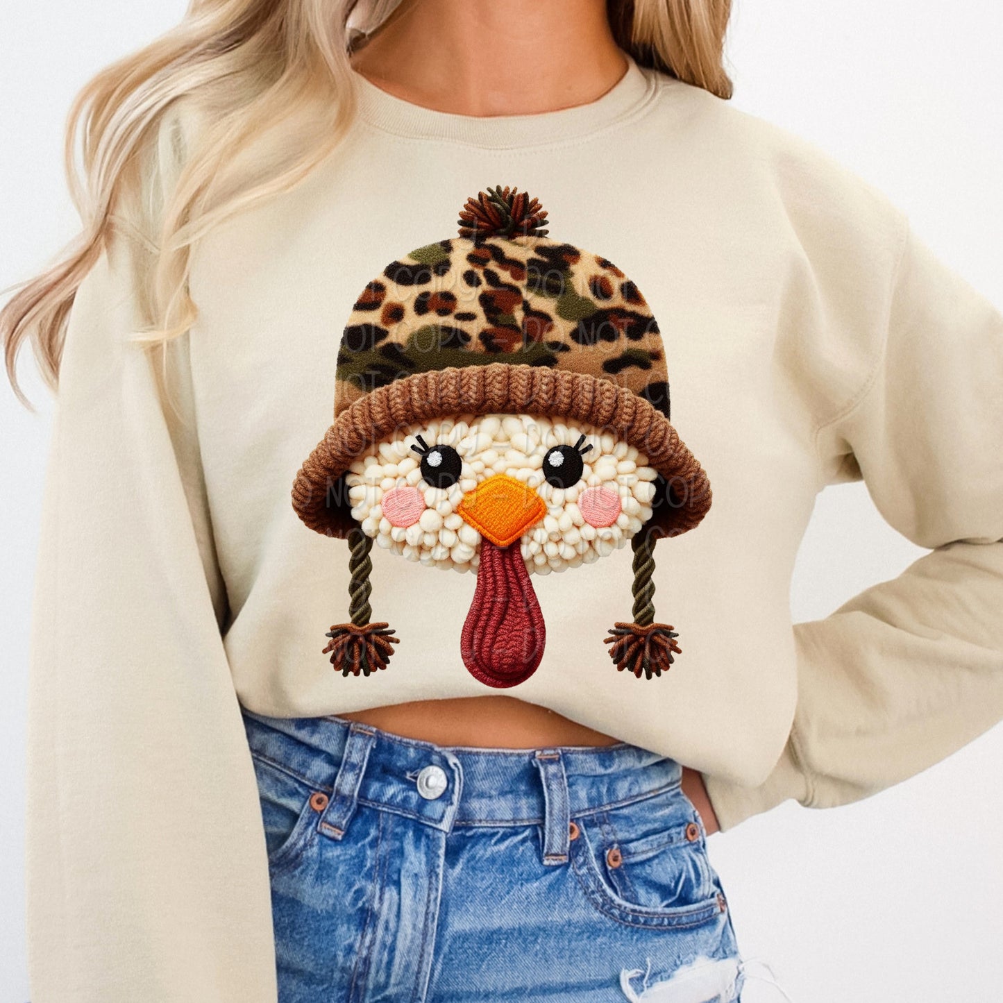 Faux Yarn Turkey Head in Camo Hat 1 - 2025 Digital PNG Design