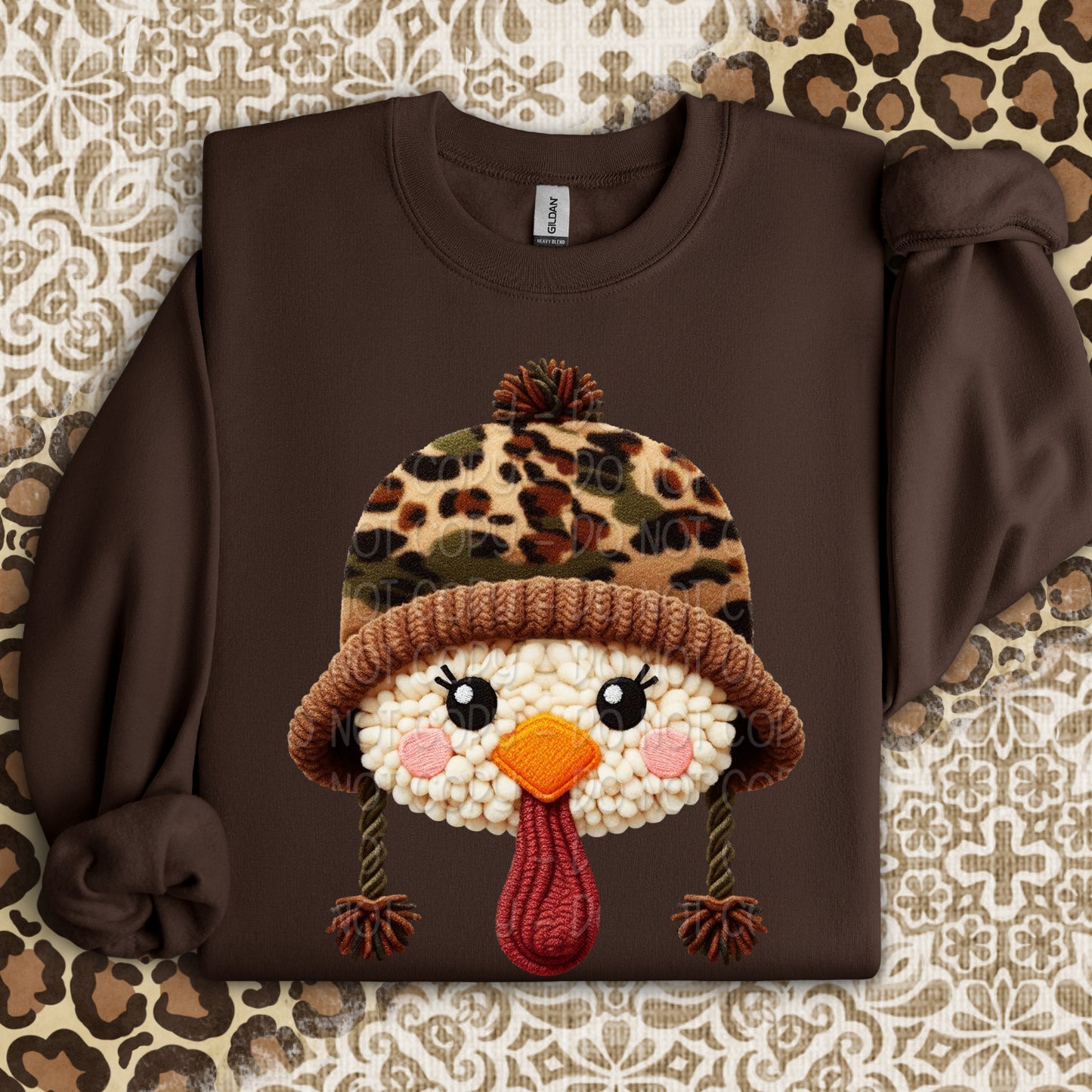 Faux Yarn Turkey Head in Camo Hat 1 - 2025 Digital PNG Design