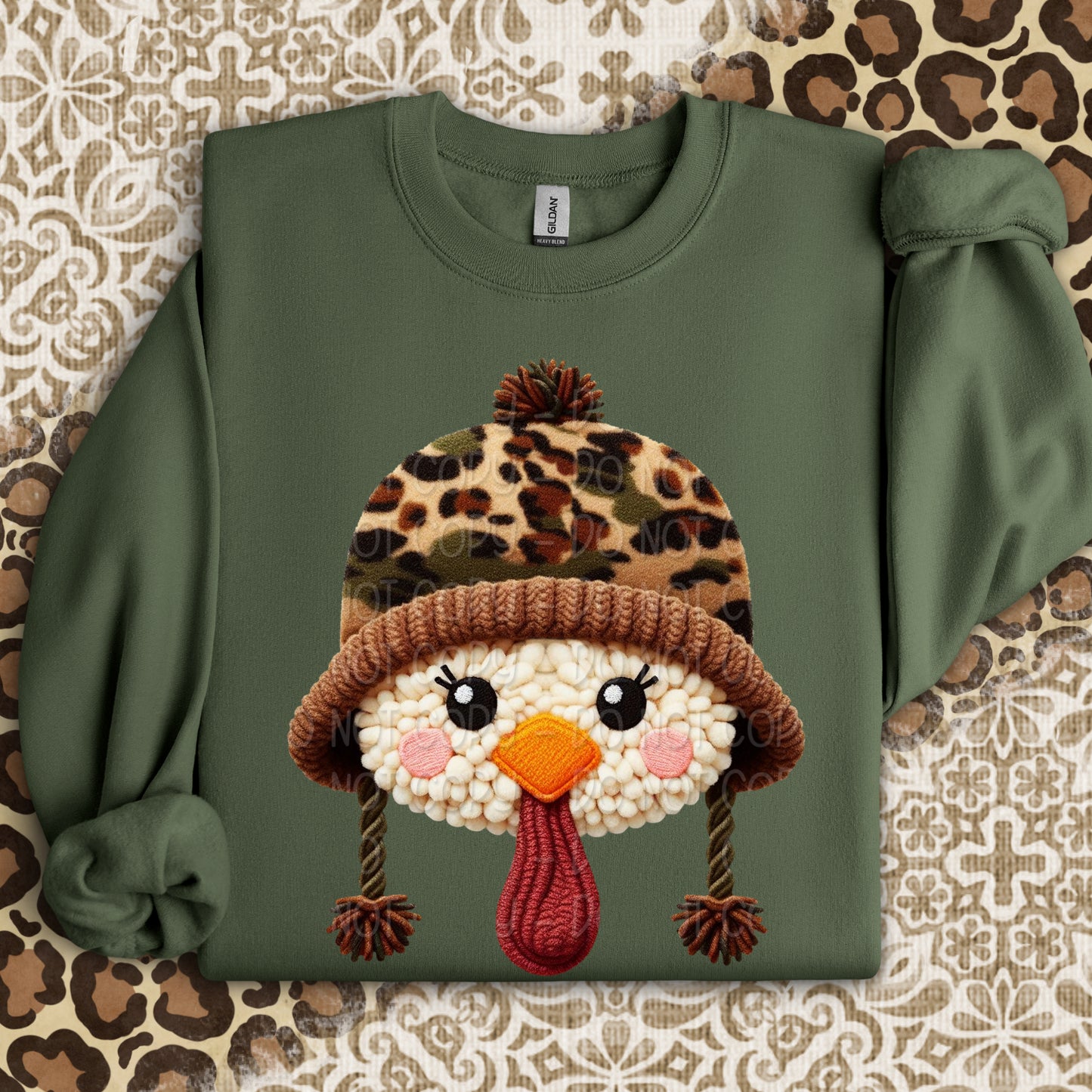 Faux Yarn Turkey Head in Camo Hat 1 - 2025 Digital PNG Design