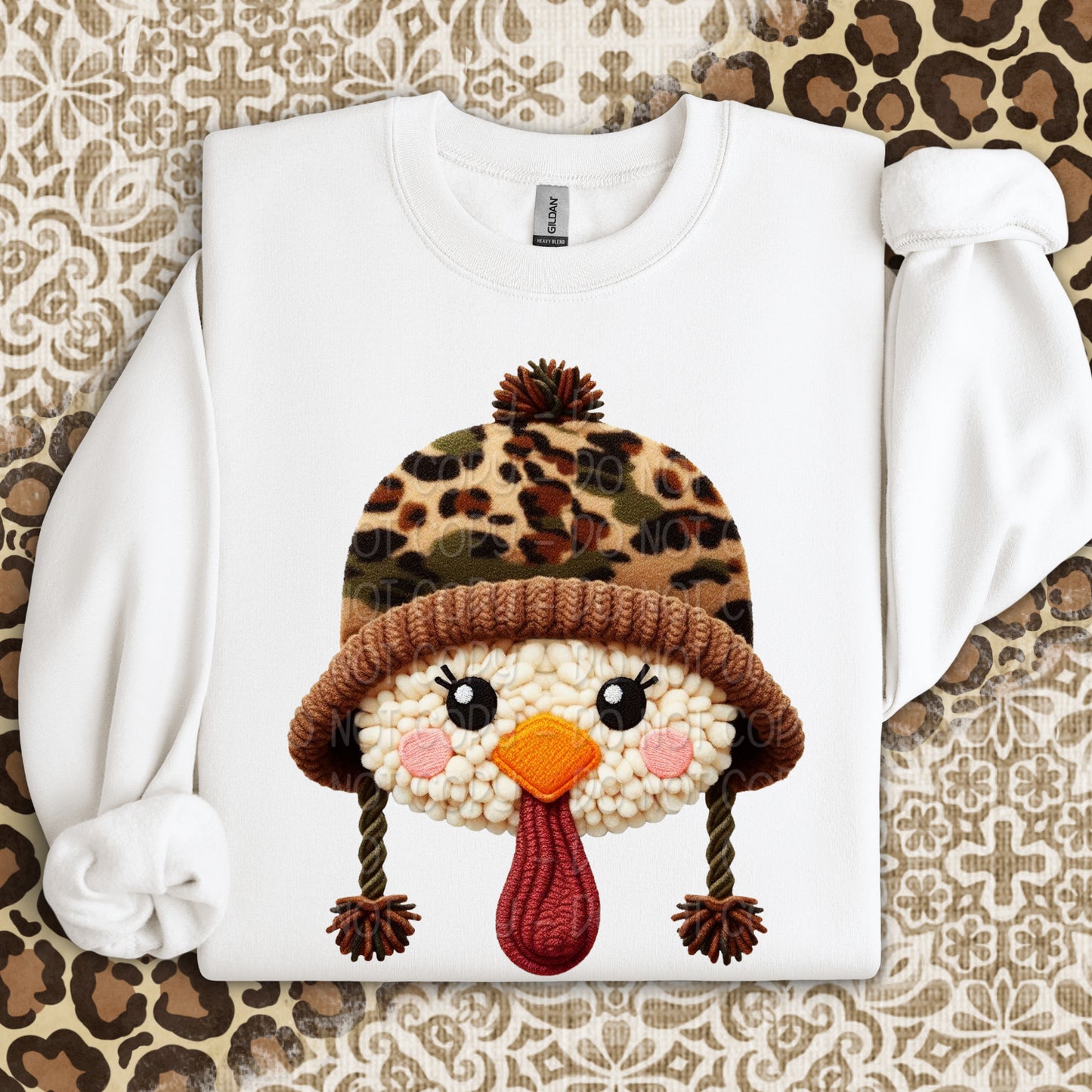 Faux Yarn Turkey Head in Camo Hat 1 - 2025 Digital PNG Design