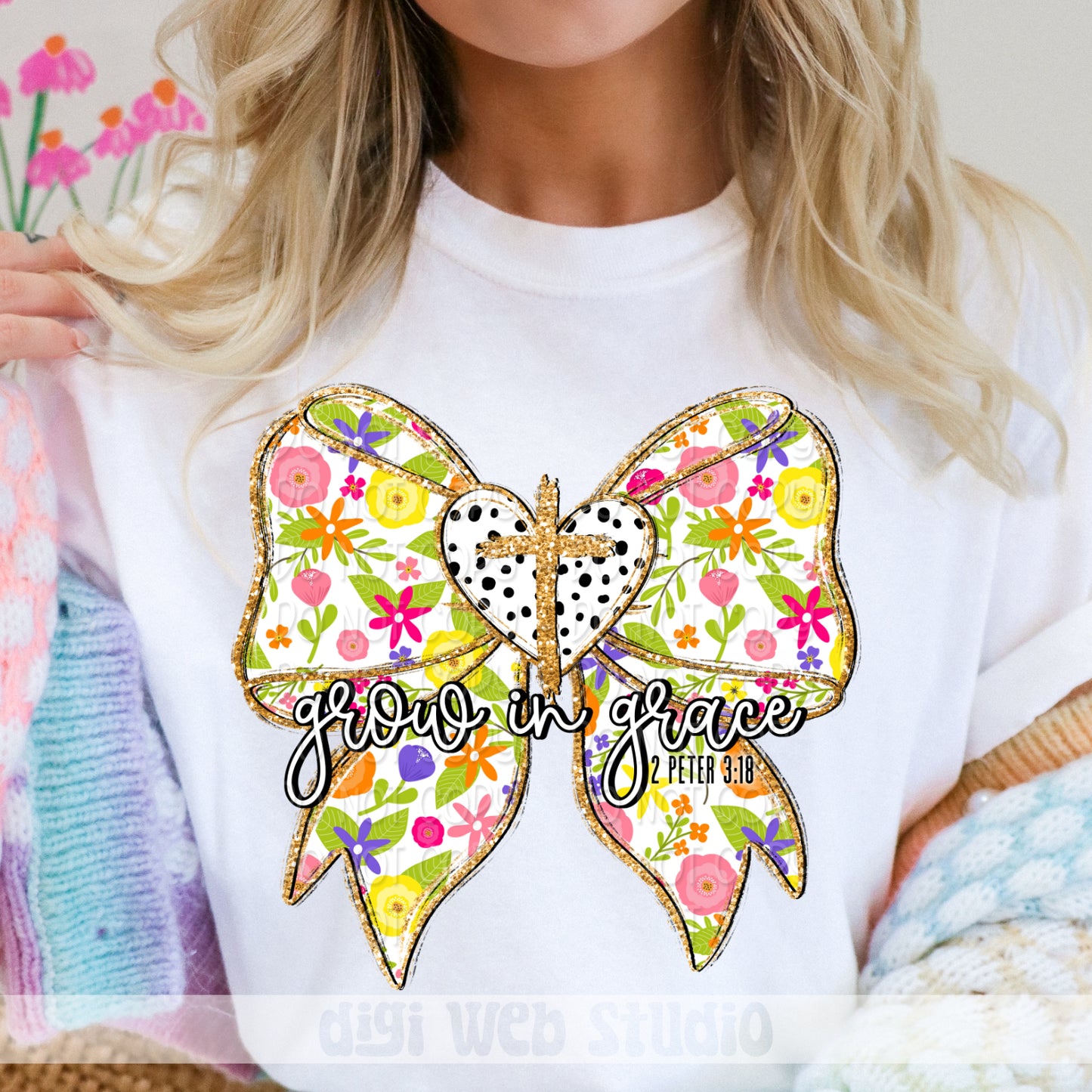 Grow In Grace Floral Bow 1 - 2025 Digital PNG Design